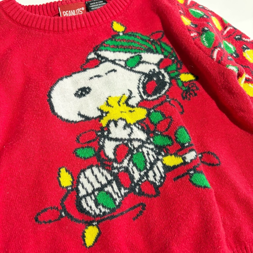 Peanuts Snoopy Baby Christmas Sweater Size 6-9 Months Red Holiday Lights Knit - Picture 2 of 7
